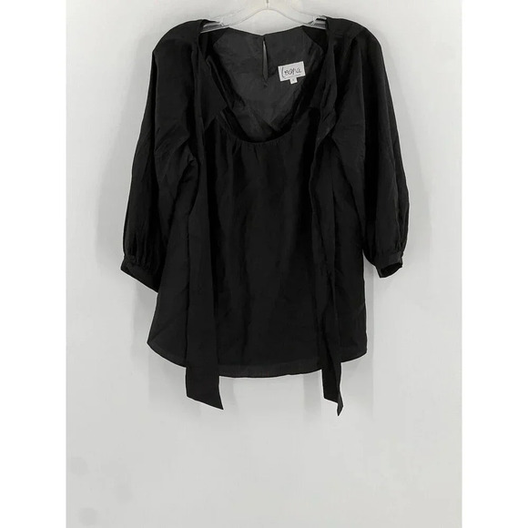 Leona by Lauren Leonard Gorgeous Black 100% Silk Neck Tie Blouse USA Made EUC - Picture 6 of 10